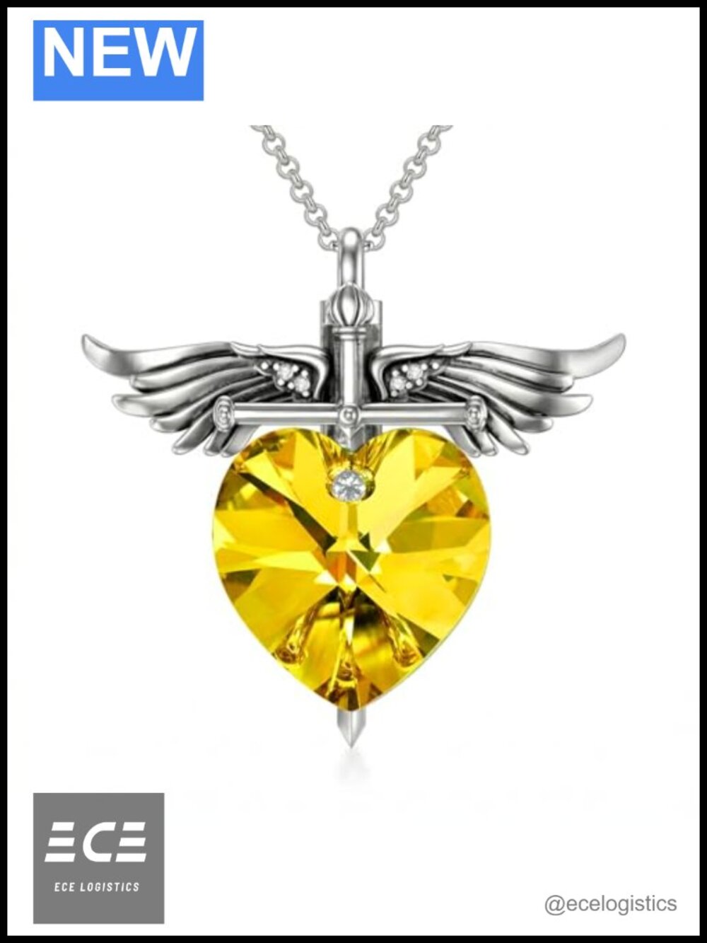 925 Sterling Silver Angel Wings Urn Necklace Heart Crystal Ashes Keepsake